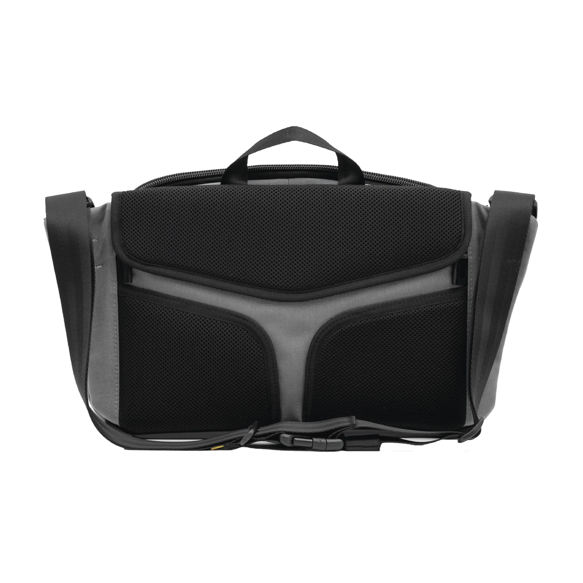 Black and gray bag with a handle on a white background